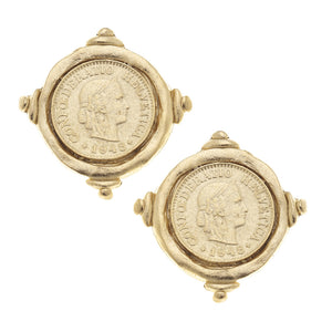 Gold Coin Stud Earring