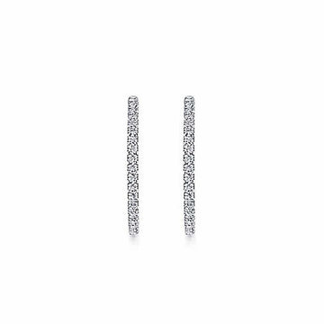 Diamond hoop earrings, 1.2-inch diameter, featuring a pave diamond setting.
