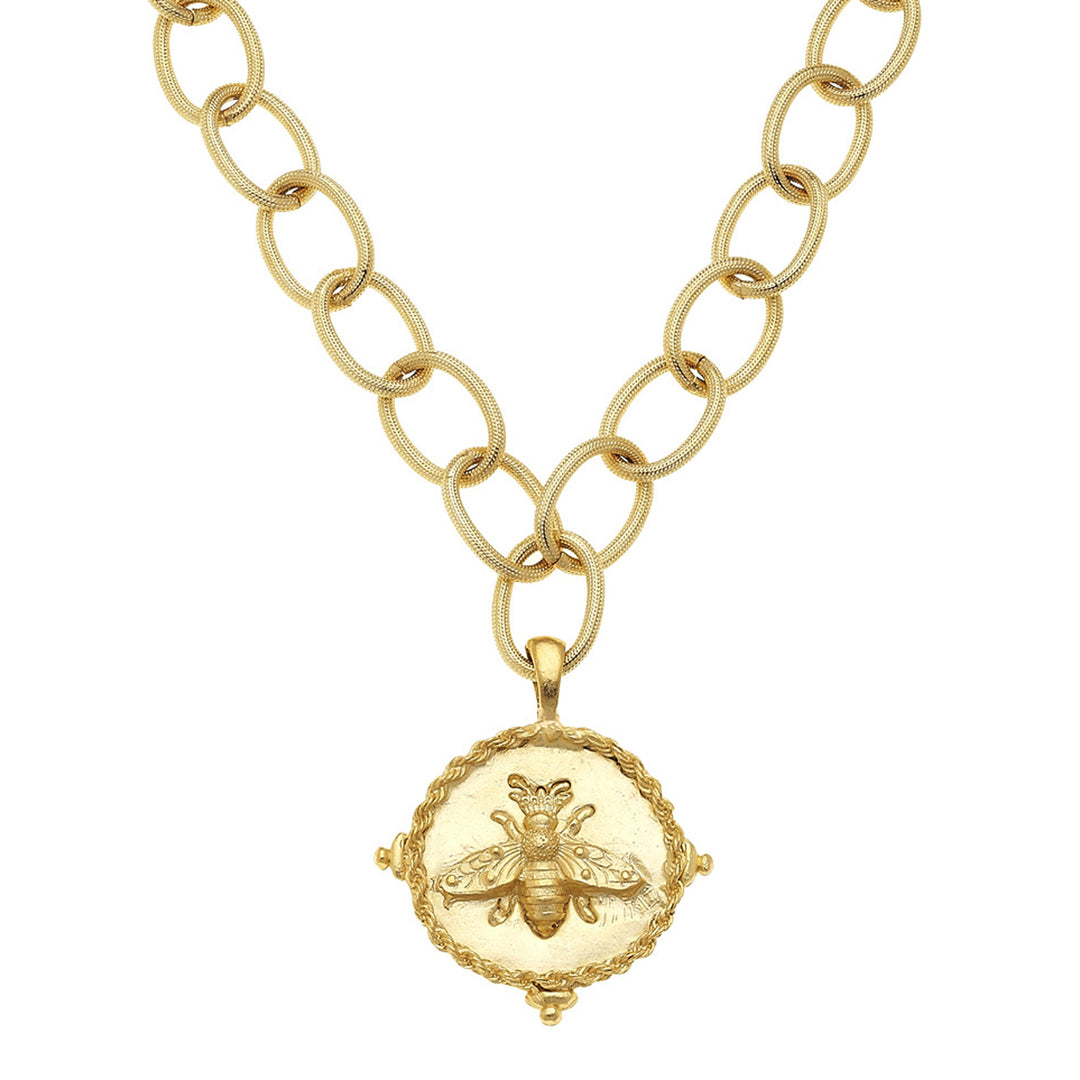 Gold Bee Pendant on Chain Necklace