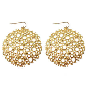 Round Open Honeycomb Earrings in Gold