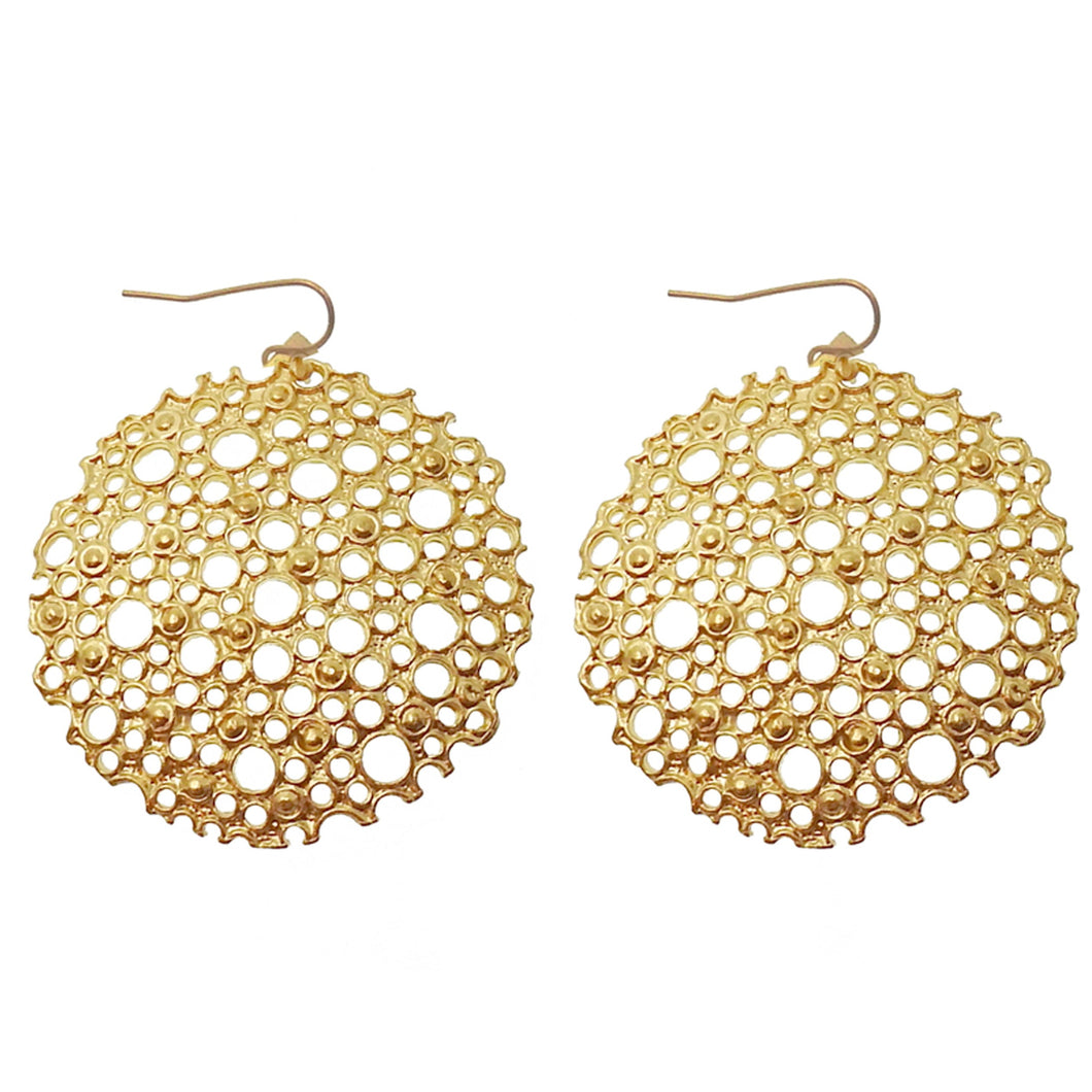 Round Open Honeycomb Earrings in Gold