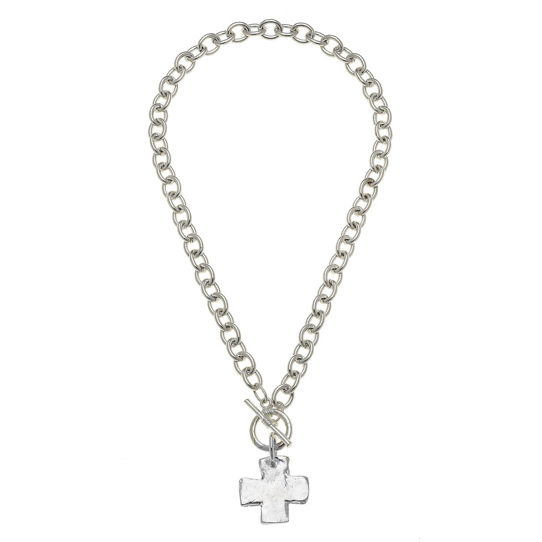 Hand Cast Silver Cross Toggle Necklace