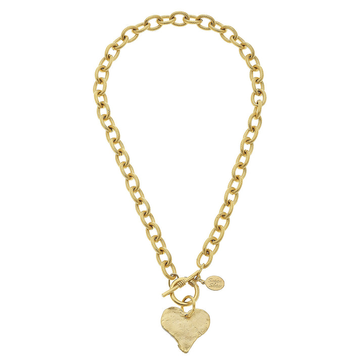 Hand Cast Gold Heart Toggle Necklace