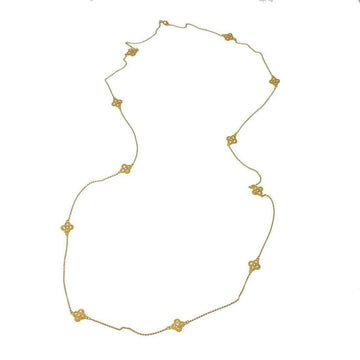 36-inch gold necklace with floral accents and small stones.
