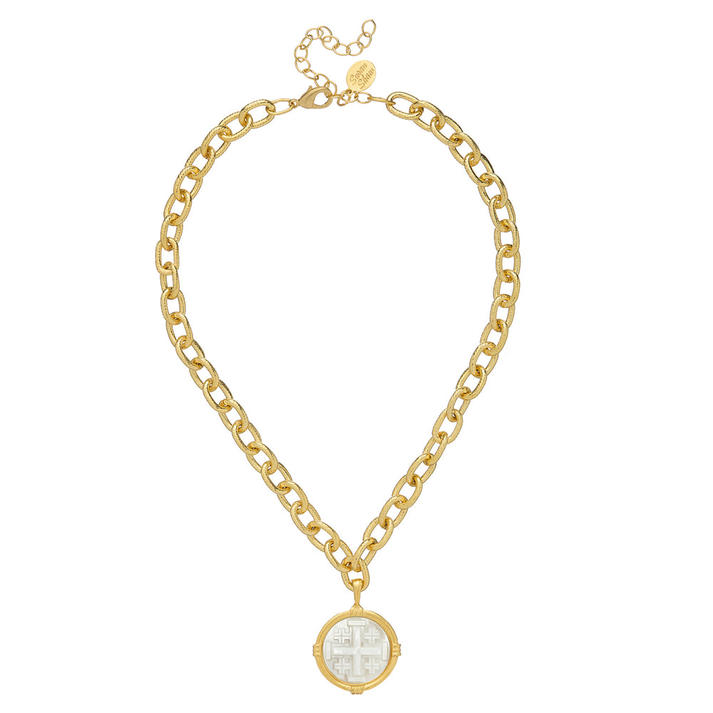 Mother of Pearl Cross on Gold Chain
