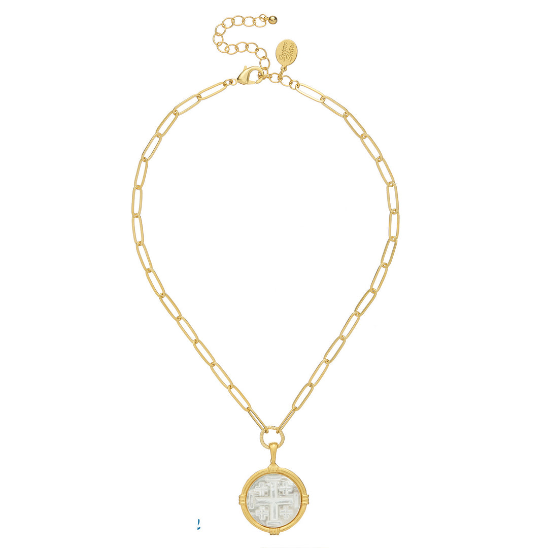 Mother of Pearl Cross on Paper Clip Chain