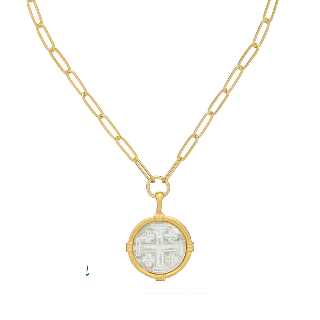 Mother of Pearl Cross on Paper Clip Chain