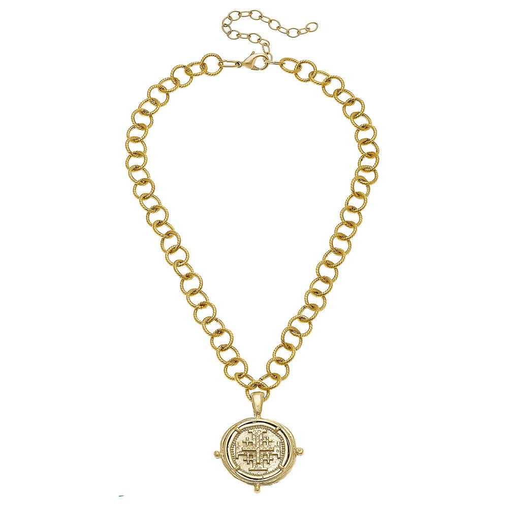 Gold Jerusalum Cross Intaglio Necklace