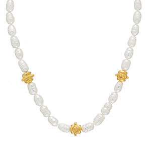 Pearl Strand with Gold Beads