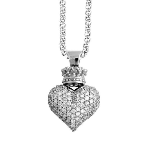 3D Pave CZ Crowned Heart Pendant-King Baby Studio-Swag Designer Jewelry