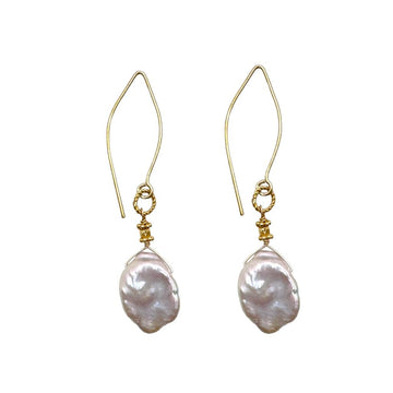 Coin Pearl Earrings on Wire-Robindira Unsworth-Swag Designer Jewelry