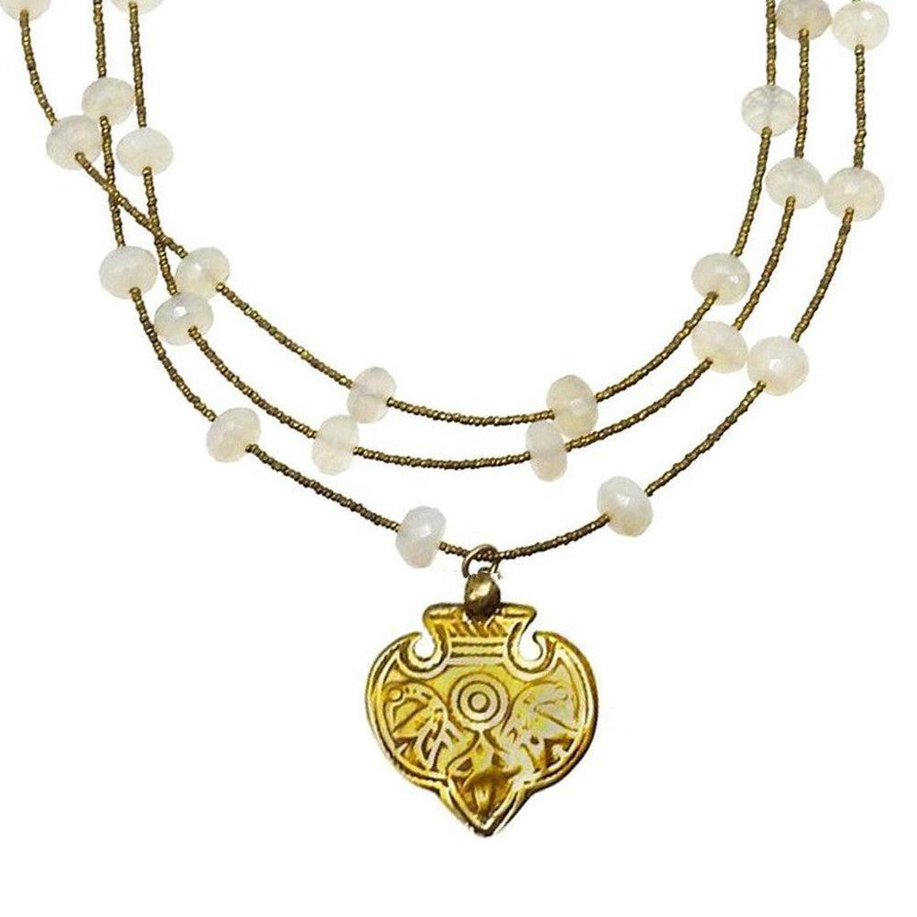 60" vintage quartz spacer necklace with gold-tone pendant
