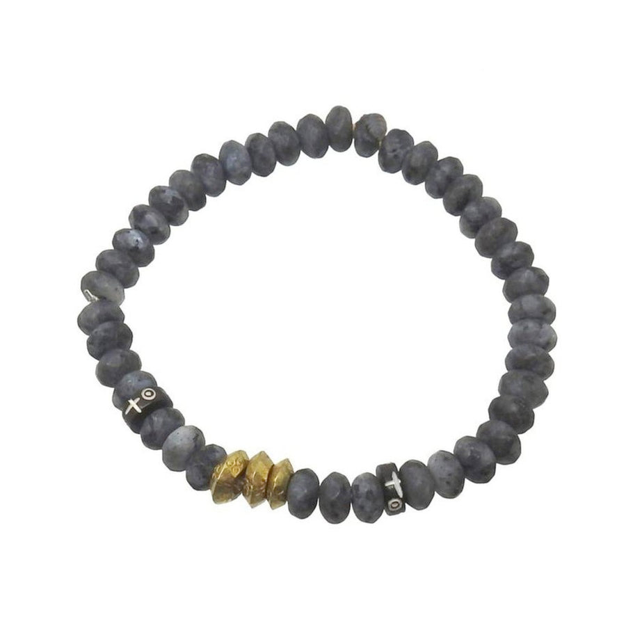 Gray gemstone beaded bracelet with gold & silver accents
