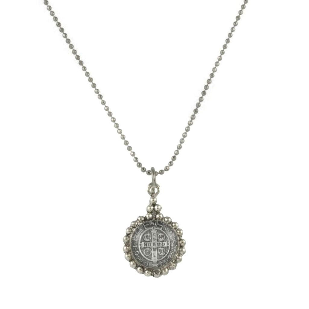 Alejandro Necklace: Silver ball chain with antique-style St. Jude medal pendant.
