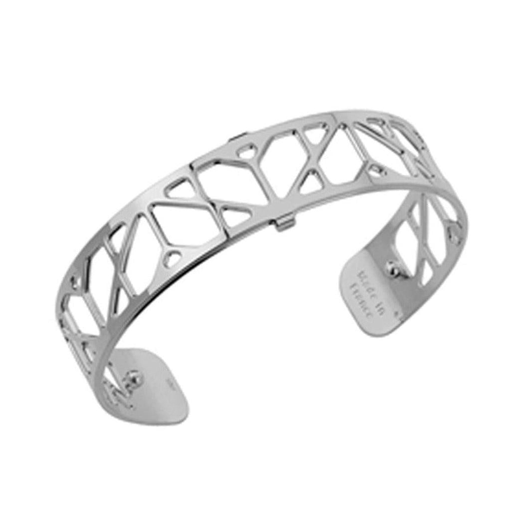 Amour 14mm silver cuff bracelet, geometric cutout design, made in France.
