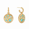 Antonia Mosaic Hoop and Charm Earrings: Gold hoops with turquoise and blue gemstone accents.
