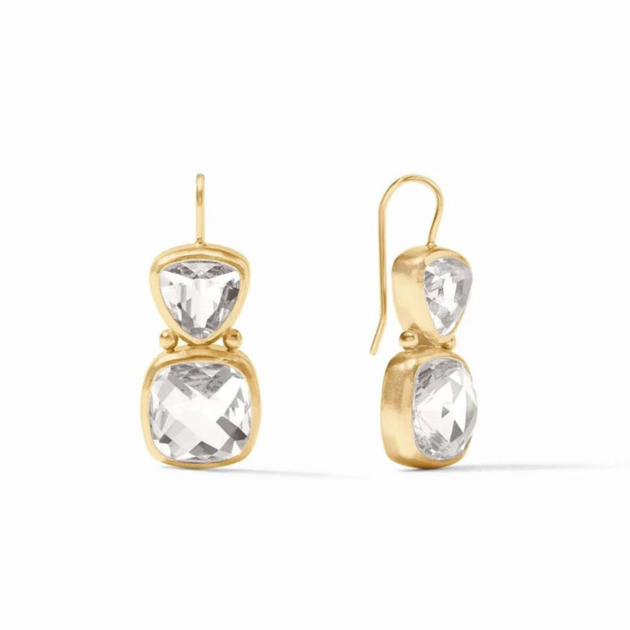 Aquitaine Drop Earrings: Gold-tone, two-stone earrings featuring clear quartz.
