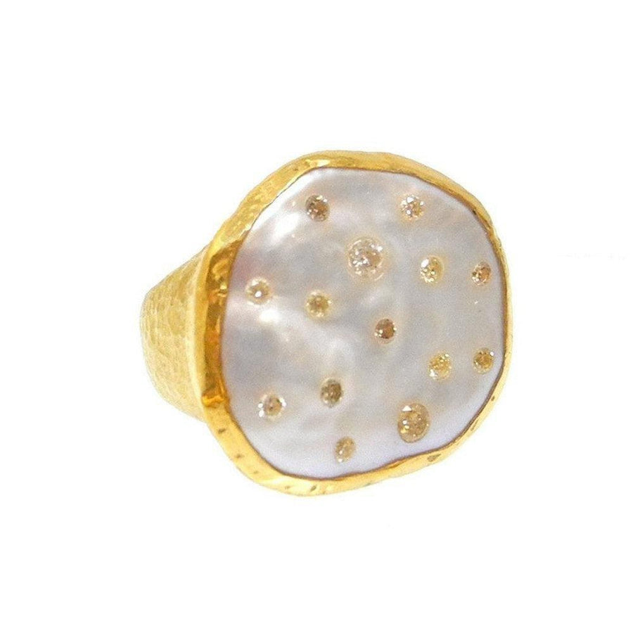 Ara 24k Gold Mabe Pearl and Diamond Ring Size 7-Ara Collection-Swag Designer Jewelry