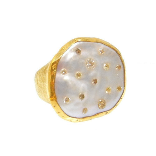 Ara 24k Gold Mabe Pearl and Diamond Ring Size 7-Ara Collection-Swag Designer Jewelry