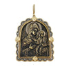 Arched Madonna Medal with Diamond Halo:  Gold & bronze pendant featuring Madonna and Child, adorned with shimmering diamonds.
