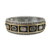 Ashta Thick Oval Hinged Bangle Bracelet:  Silver and gold hinged bangle with black enamel and clear & smoky quartz stones.

