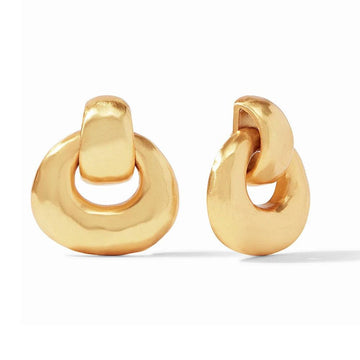 Avalon Demi Doorknocker gold earrings:  Hammered textured metal, statement style.
