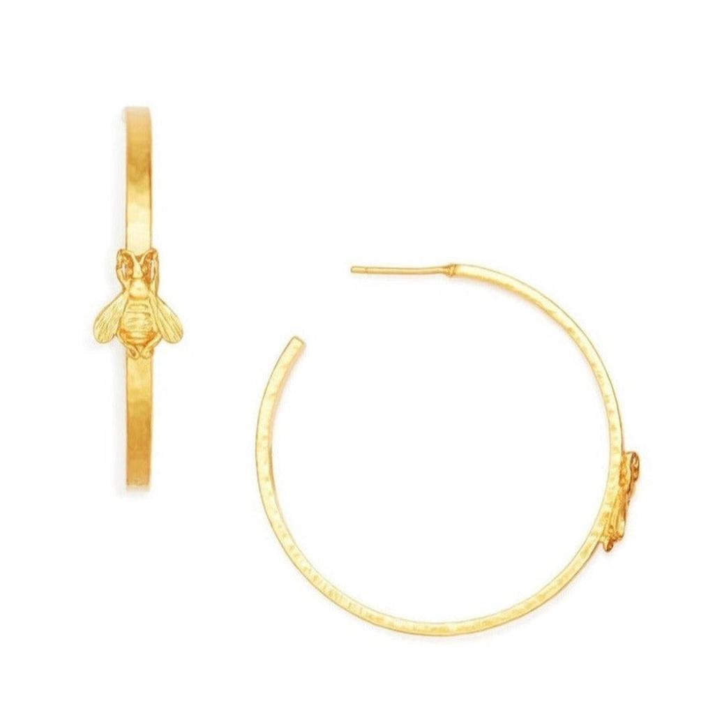 Gold Bee Hoops earrings with textured finish
