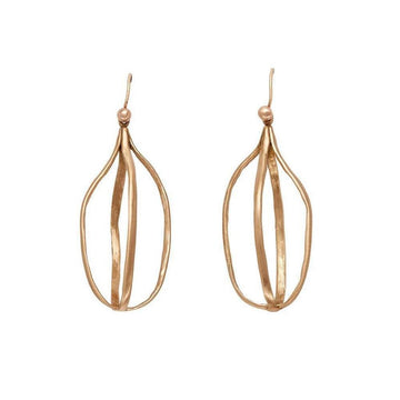 Rose gold birdcage drop earrings with a unique, organic design.
