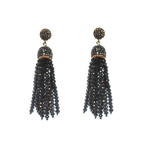 Black Crystal Tassel Earrings-Swag Designer Jewelry-Swag Designer Jewelry