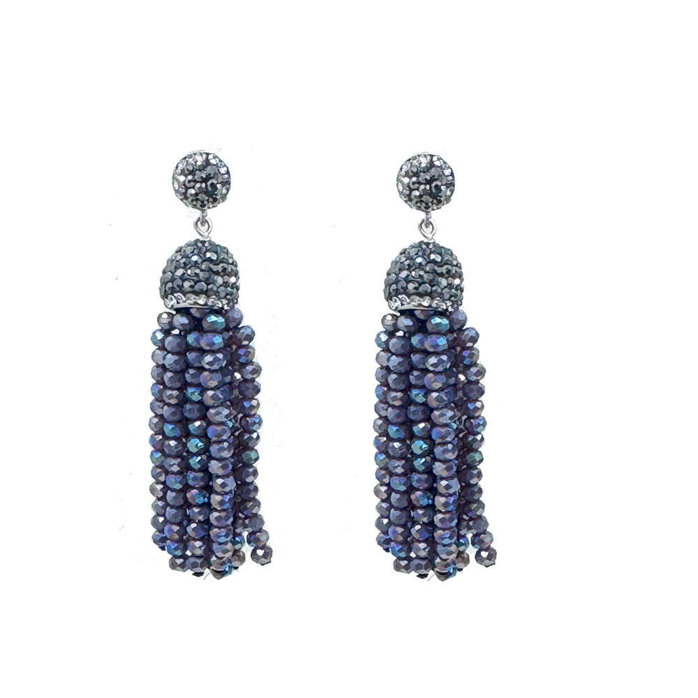 Black Crystal Tassel Earrings-Theia Jewelry-Swag Designer Jewelry