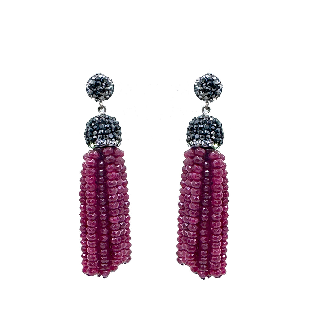 Black Crystal Tassel Earrings-Theia Jewelry-Swag Designer Jewelry