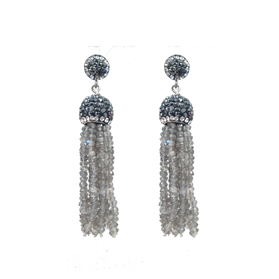 Black Crystal Tassel Earrings-Theia Jewelry-Swag Designer Jewelry