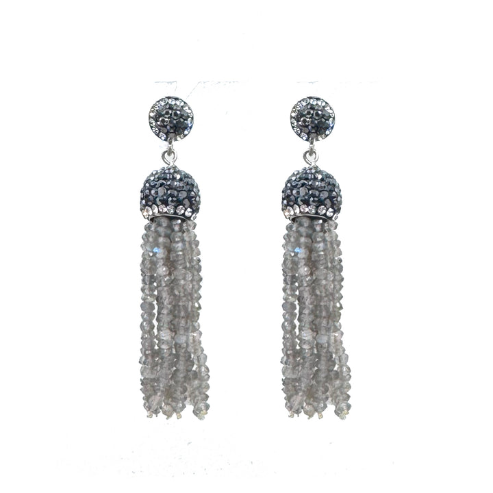 Black Crystal Tassel Earrings-Theia Jewelry-Swag Designer Jewelry