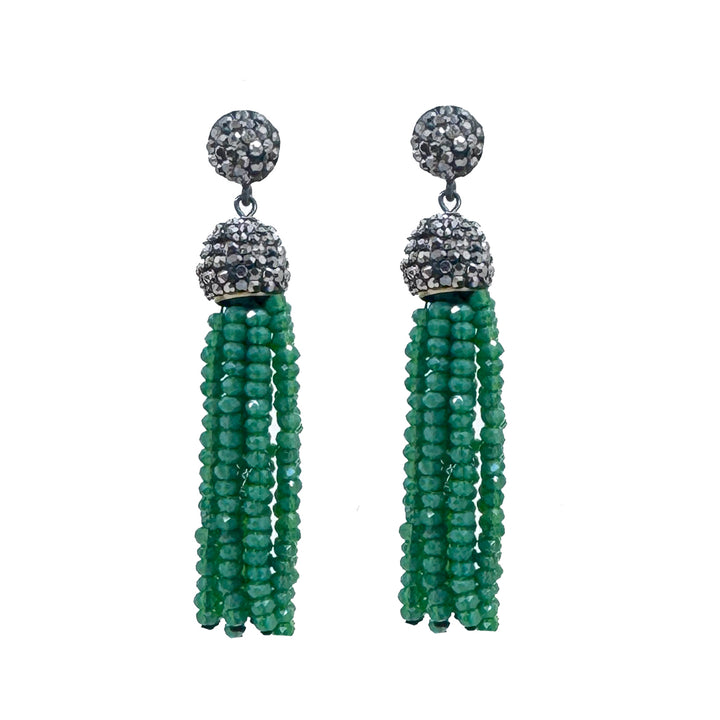Black Crystal Tassel Earrings-Theia Jewelry-Swag Designer Jewelry