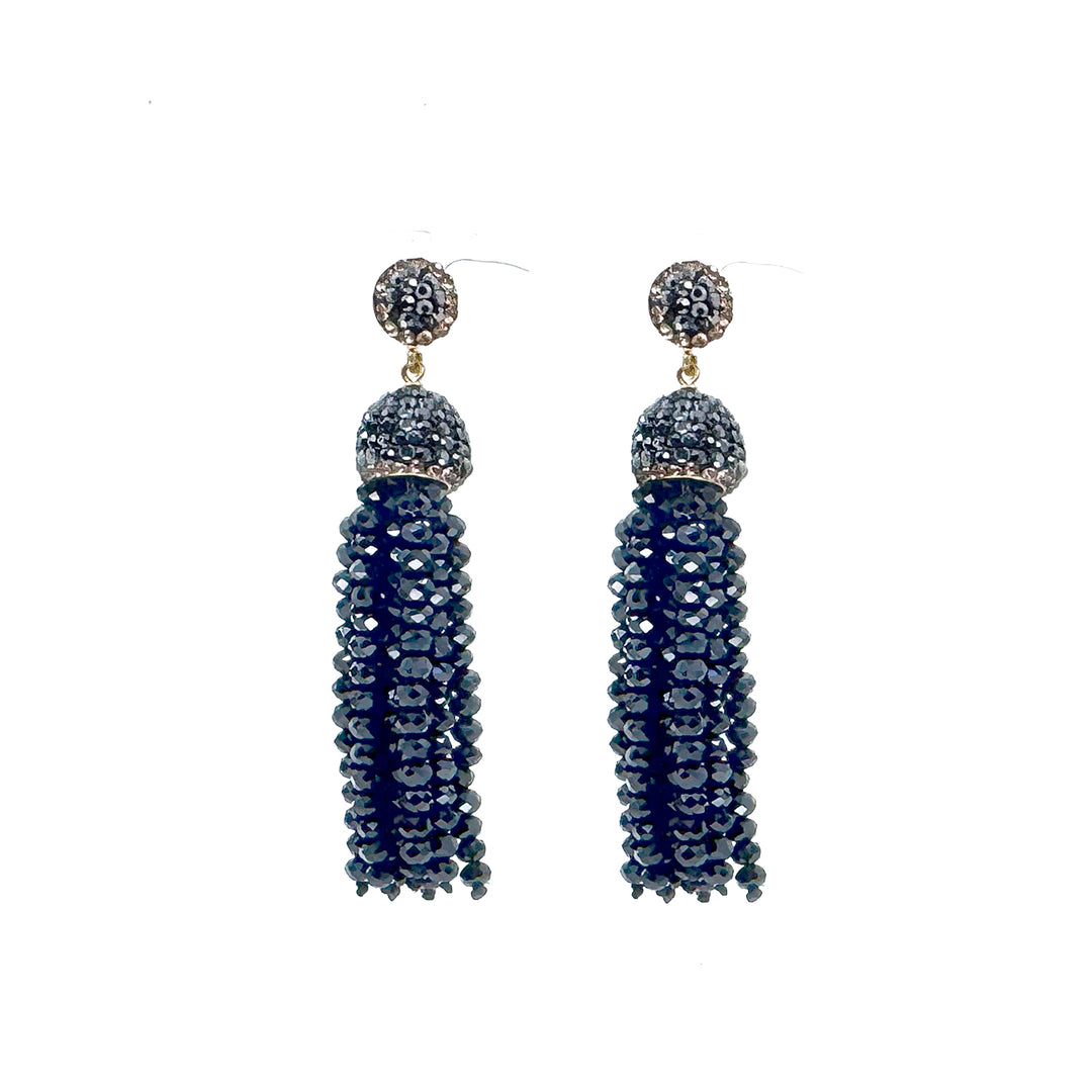 Black Crystal Tassel Earrings-Theia Jewelry-Swag Designer Jewelry
