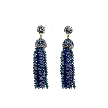Black Crystal Tassel Earrings-Theia Jewelry-Swag Designer Jewelry