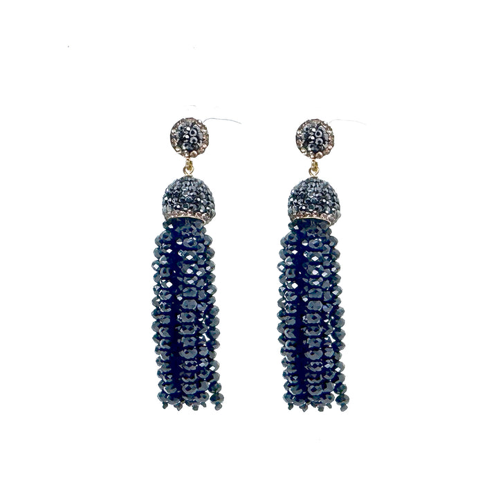 Black Crystal Tassel Earrings-Theia Jewelry-Swag Designer Jewelry