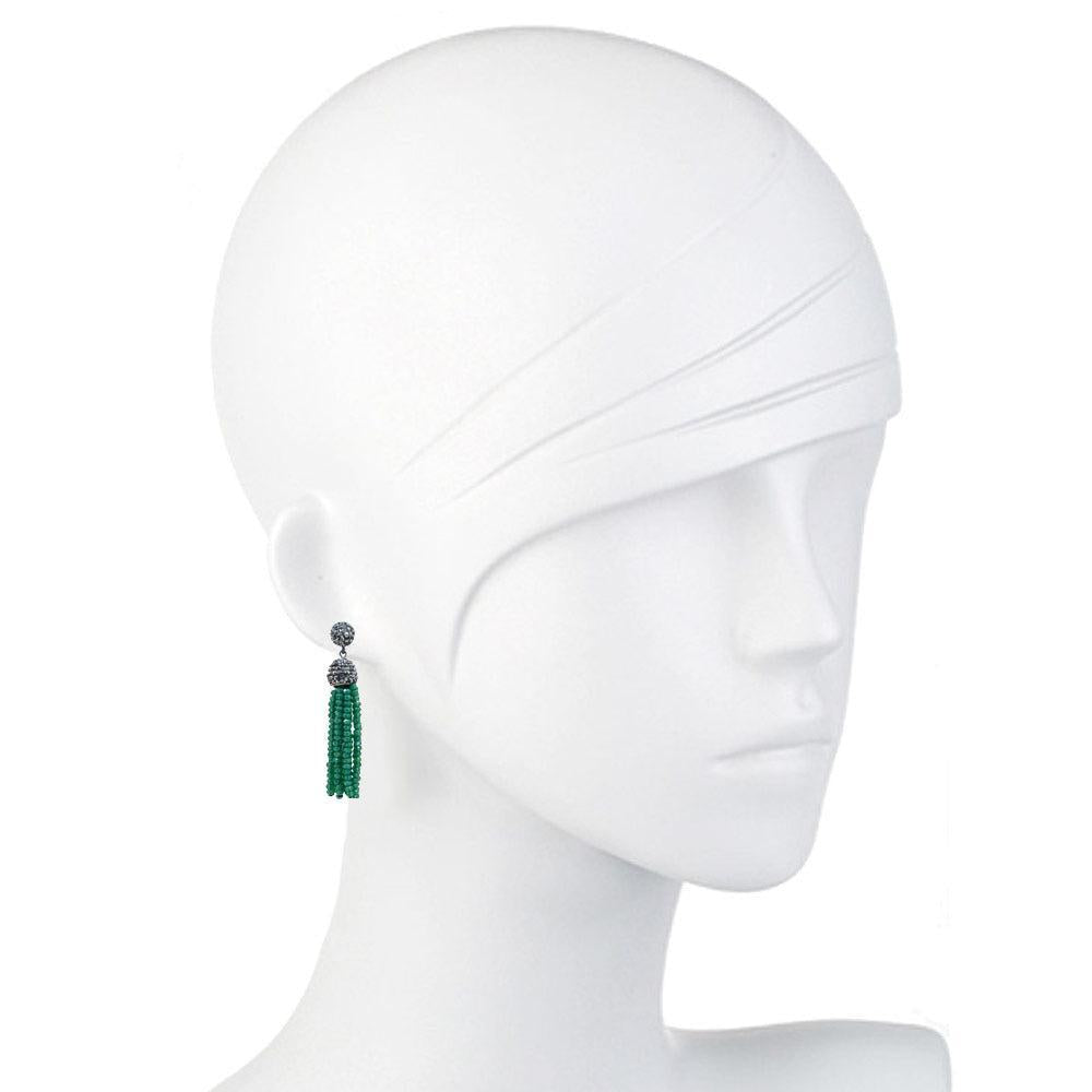 Black Crystal Tassel Earrings-Theia Jewelry-Swag Designer Jewelry