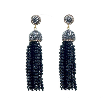 Black Crystal Tassel Earrings-Theia Jewelry-Swag Designer Jewelry