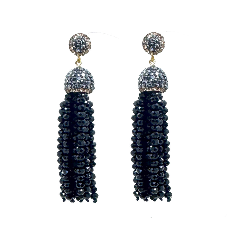 Black Crystal Tassel Earrings-Theia Jewelry-Swag Designer Jewelry
