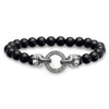 Black onyx bead bracelet with sterling silver clasp; men's fashion jewelry.
