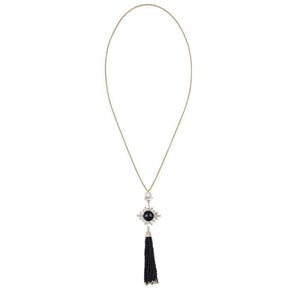 Black onyx and Pearl Tassel Necklace-Atelier Mon-Swag Designer Jewelry
