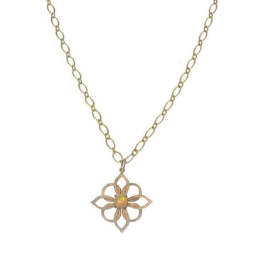 Gold Blossom Pendant Opal Necklace with delicate chain

