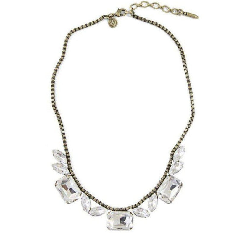 Blythe necklace with antique bronze chain and clear crystal embellishments.
