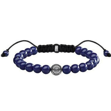 Lapis lazuli and silver beaded bracelet with adjustable cord.
