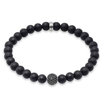 Black matte bead bracelet with pave accent bead
