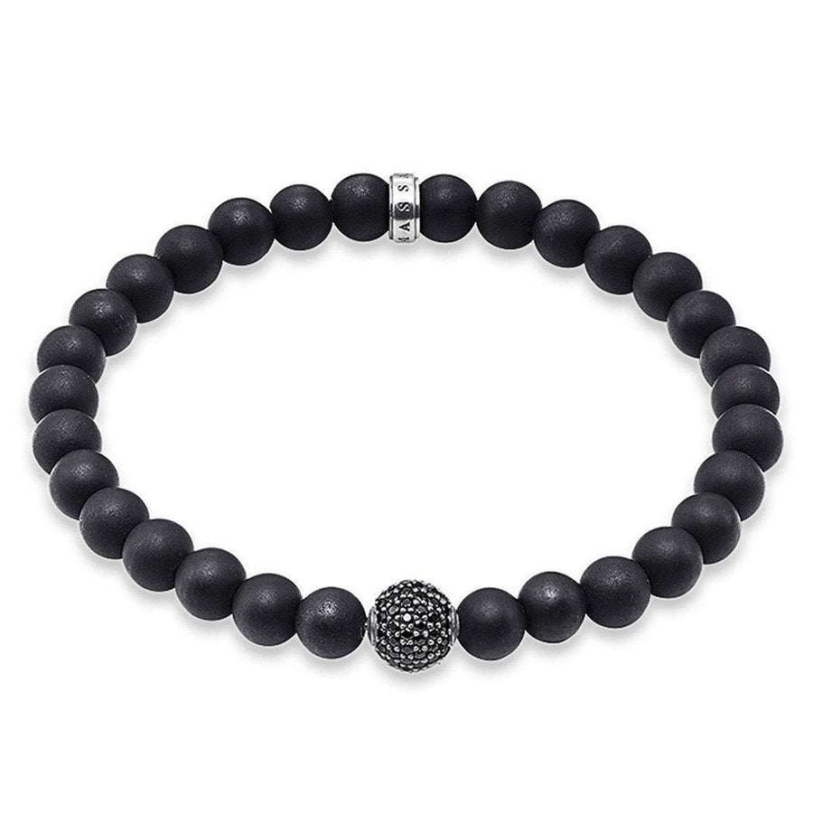 Black matte bead bracelet with pave accent bead
