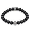 Black matte bead bracelet with silver cross accent bead
