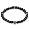 Black matte onyx bead bracelet with oxidized silver accent bead

