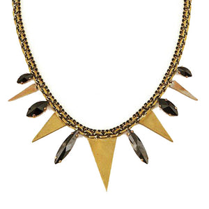 Brass Necklace with Triangles and Black Stones-Iosselliani-Swag Designer Jewelry